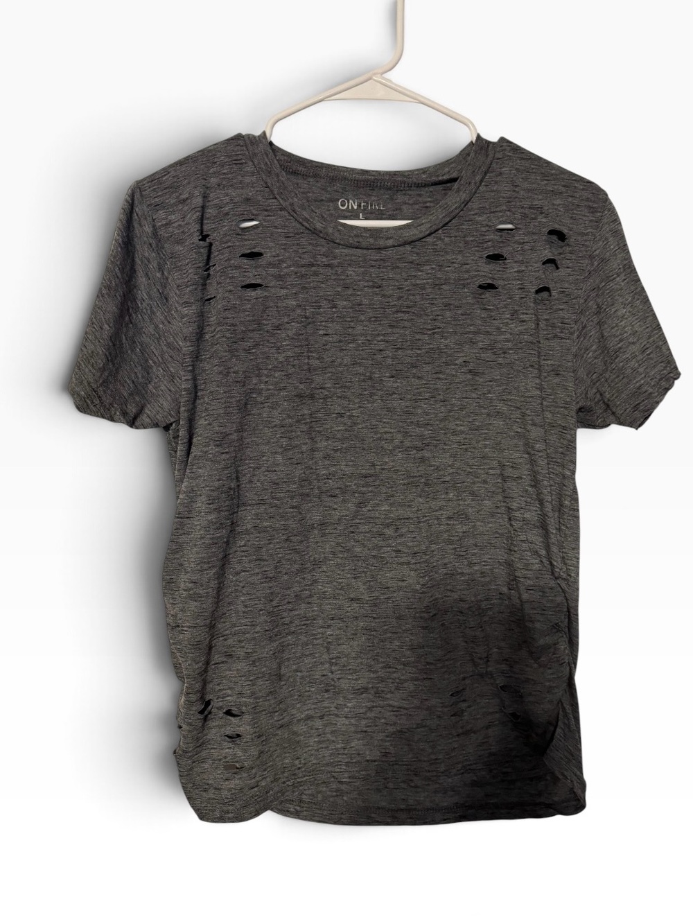 On Fire Women's Distressed Short Sleeve Tee - Charcoal Gray